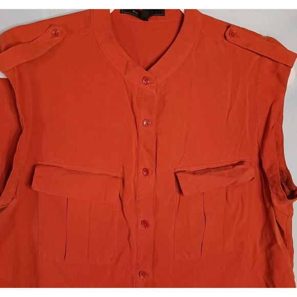 BCBGMaxAzria Jennan Sleeveless Button Up Blouse Large Silk Orange Hi-Lo EUC - Picture 2 of 8